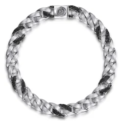 Discount Gabriel & Co. 8mm 925 Sterling Silver Black Spinel Men's Solid Cuban Link Chain Bracelet