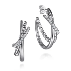 Sale Gabriel & Co. 30 mm 925 Sterling Silver Bujukan and White Sapphire J Hoop Earrings