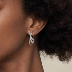 Sale Gabriel & Co. 30 mm 925 Sterling Silver Bujukan and White Sapphire J Hoop Earrings