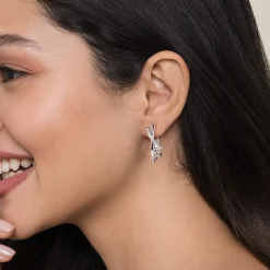 Sale Gabriel & Co. 30 mm 925 Sterling Silver Bujukan and White Sapphire J Hoop Earrings