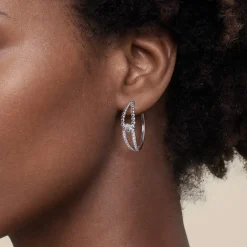 Clearance Gabriel & Co. 30mm 925 Sterling Silver Bujukan and White Sapphire Interlocking Hoop Earrings