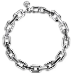 Gabriel & Co. 8.5mm 925 Sterling Silver Faceted Men's Hollow Chain Black Spinel Bracelet