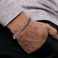 Clearance Gabriel & Co. 6mm 925 Sterling Silver Faceted Men's Solid Chain Bracelet