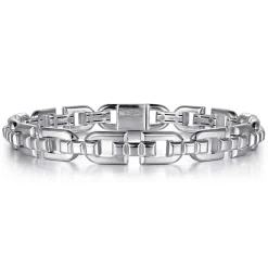 Gabriel & Co. 8mm 925 Sterling Silver Men's Cylindrical Mix Link Chain Bracelet