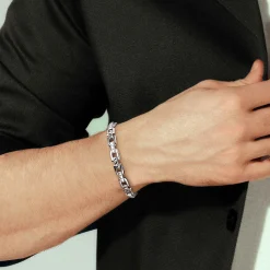 Outlet Gabriel & Co. 8mm 925 Sterling Silver Men's Cylindrical Mix Link Chain Bracelet