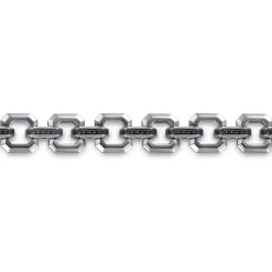 New Gabriel & Co. 10mm 925 Sterling Silver Men's Hollow Link Chain Bracelet With Black Spinel Connectors
