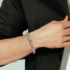 Gabriel & Co. 8mm 925 Sterling Silver Men's Hollow Faceted Link Chain Bracelet