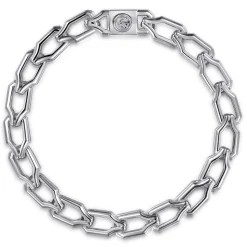 Gabriel & Co. 8mm 925 Sterling Silver Men's Hollow Faceted Link Chain Bracelet