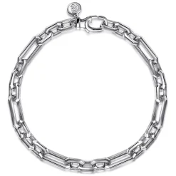 New Gabriel & Co. 6.50mm 925 Sterling Silver Men's Hollow Figaro Link Chain Bracelet
