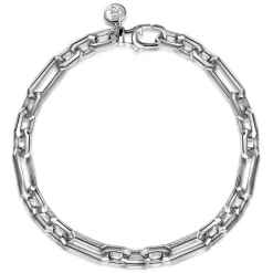 Discount Gabriel & Co. 6.50mm 925 Sterling Silver Men's Hollow Figaro Link Chain Bracelet
