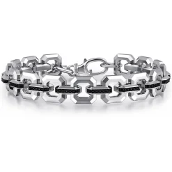 Online Gabriel & Co. 10mm 925 Sterling Silver Men's Hollow Link Chain Tennis Bracelet with Black Spinel Connectors