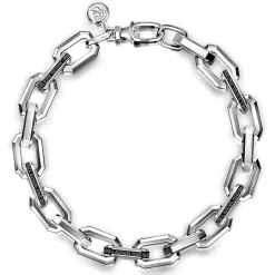 Best Gabriel & Co. 8mm 925 Sterling Silver Men's Hollow Faceted Men's Chain Black Spinel Bracelet