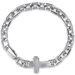 Best Gabriel & Co. 19mm 925 Sterling Silver Men's Mix Faceted Link Chain Bracelet with Cross