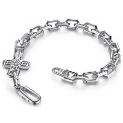 Best Gabriel & Co. 19mm 925 Sterling Silver Men's Mix Faceted Link Chain Bracelet with Cross