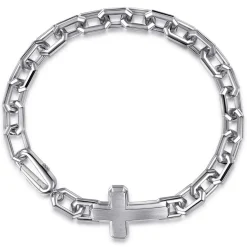 New Gabriel & Co. 19mm 925 Sterling Silver Men's Mix Faceted Link Chain Bracelet with Cross