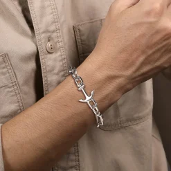 Gabriel & Co. 8mm 925 Sterling Silver Men's Solid Chain and Anchor Bracelet