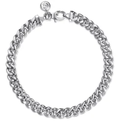 Sale Gabriel & Co. 7mm 925 Sterling Silver Men's Solid Cuban Link Chain with Diamond Cut Bracelet