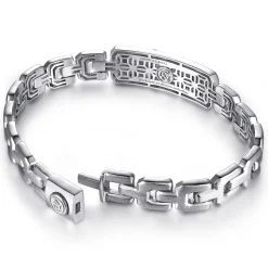 Best Gabriel & Co. 10mm 925 Sterling Silver Solid Herringbone Chain Men's Bracelet With Dagger ID