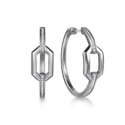 Discount Gabriel & Co. 30mm 925 Sterling Silver White Sapphire Link Chain Hoop Earrings