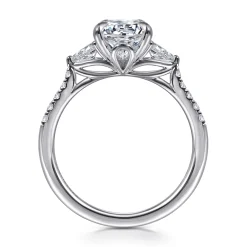 Hot Gabriel & Co. Monty - 14K White Gold Round Three Stone Lotus Diamond Engagement Ring
