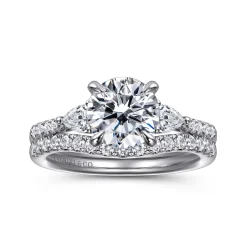 Hot Gabriel & Co. Monty - 14K White Gold Round Three Stone Lotus Diamond Engagement Ring