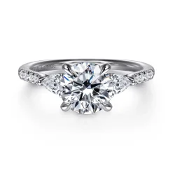 Hot Gabriel & Co. Monty - 14K White Gold Round Three Stone Lotus Diamond Engagement Ring