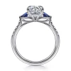 Gabriel & Co. Monty - 14K White Gold Round Three Stone Lotus Diamond and A Quality Sapphire Engagement Ring