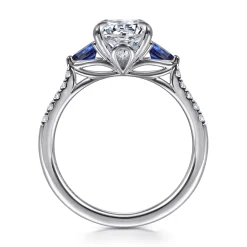 Gabriel & Co. Monty - 14K White Gold Round Three Stone Lotus Diamond and A Quality Sapphire Engagement Ring