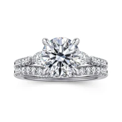 Sale Gabriel & Co. Monty - 14K White Gold Round Three Stone Lotus Diamond Engagement Ring