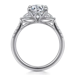 Sale Gabriel & Co. Monty - 14K White Gold Round Three Stone Lotus Diamond Engagement Ring