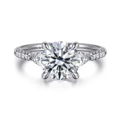 Sale Gabriel & Co. Monty - 14K White Gold Round Three Stone Lotus Diamond Engagement Ring