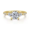 Hot Gabriel & Co. Monty - 14K Yellow Gold Cushion Cut Three Stone Lotus Diamond Engagement Ring