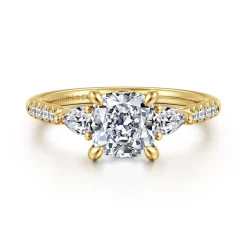 Hot Gabriel & Co. Monty - 14K Yellow Gold Cushion Cut Three Stone Lotus Diamond Engagement Ring