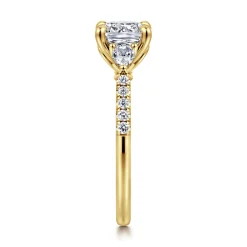Hot Gabriel & Co. Monty - 14K Yellow Gold Cushion Cut Three Stone Lotus Diamond Engagement Ring