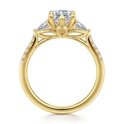 Hot Gabriel & Co. Monty - 14K Yellow Gold Marquise Shape Three Stone Lotus Diamond Engagement Ring