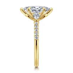 Hot Gabriel & Co. Monty - 14K Yellow Gold Marquise Shape Three Stone Lotus Diamond Engagement Ring
