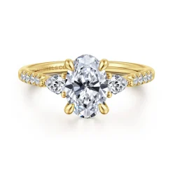 Sale Gabriel & Co. Monty - 14K Yellow Gold Oval Three Stone Lotus Diamond Engagement Ring