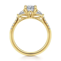 Sale Gabriel & Co. Monty - 14K Yellow Gold Oval Three Stone Lotus Diamond Engagement Ring