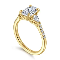 Sale Gabriel & Co. Monty - 14K Yellow Gold Oval Three Stone Lotus Diamond Engagement Ring