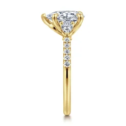 Clearance Gabriel & Co. Monty - 14K Yellow Gold Pear Shape Three Stone Lotus Diamond Engagement Ring