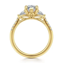 Clearance Gabriel & Co. Monty - 14K Yellow Gold Pear Shape Three Stone Lotus Diamond Engagement Ring