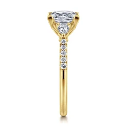 Hot Gabriel & Co. Monty - 14K Yellow Gold Princess Cut Three Stone Lotus Diamond Engagement Ring