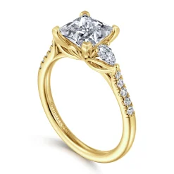 Hot Gabriel & Co. Monty - 14K Yellow Gold Princess Cut Three Stone Lotus Diamond Engagement Ring