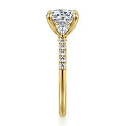Discount Gabriel & Co. Monty - 14K Yellow Gold Round Three Stone Lotus Diamond Engagement Ring