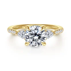 Discount Gabriel & Co. Monty - 14K Yellow Gold Round Three Stone Lotus Diamond Engagement Ring