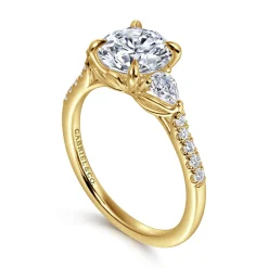 Discount Gabriel & Co. Monty - 14K Yellow Gold Round Three Stone Lotus Diamond Engagement Ring