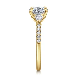 Discount Gabriel & Co. Monty - 14K Yellow Gold Round Three Stone Lotus Diamond Engagement Ring