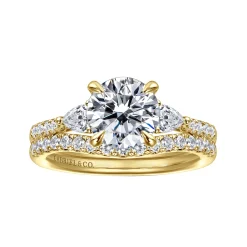 Discount Gabriel & Co. Monty - 14K Yellow Gold Round Three Stone Lotus Diamond Engagement Ring