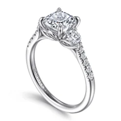 Outlet Gabriel & Co. Moon - 14K White Gold Cushion Cut Three Stone Lotus Diamond Engagement Ring