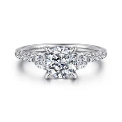 Outlet Gabriel & Co. Moon - 14K White Gold Cushion Cut Three Stone Lotus Diamond Engagement Ring